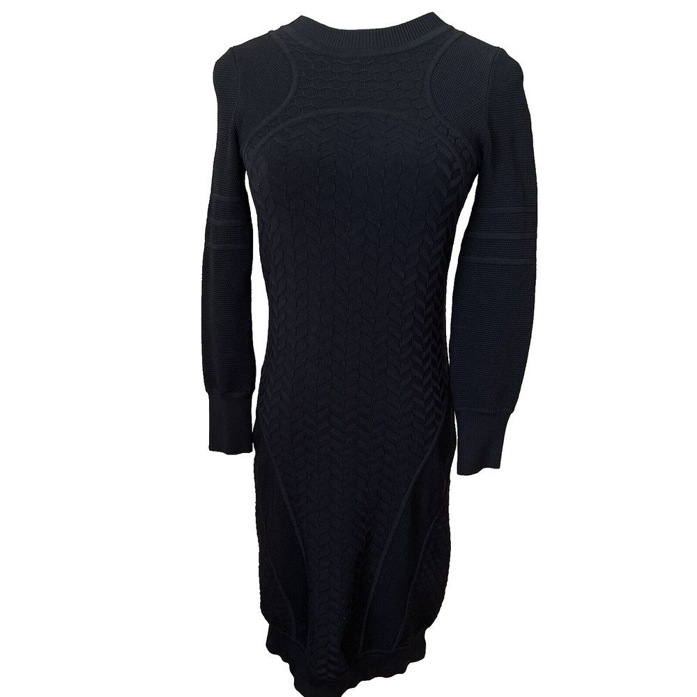 A.L.C Knit Mini Dress Crew Neck‎ Women Size XS Bodycon Long Sleeve Black Chevron